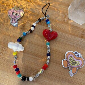 String Ting Love in the Clouds Beaded Wristlet Phone Strap | Retro 70's Inspired
